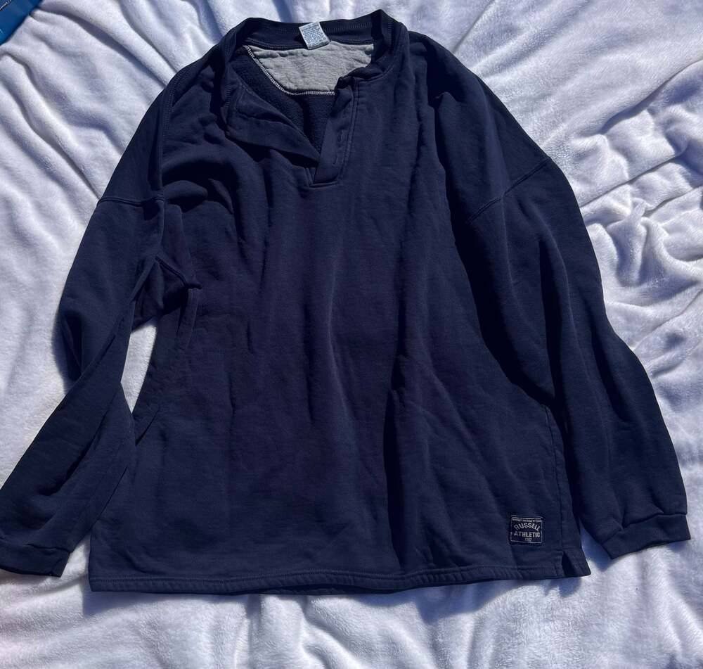 Russell Athletic Navy Blue Henley Sweatshirt XL